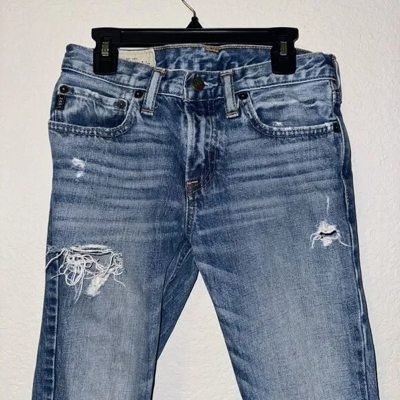 Abercrombie & Fitch Jeans Girls 16 Blue Denim 100% Cotton Slim-Fit Distressed - Picture 1 of 7